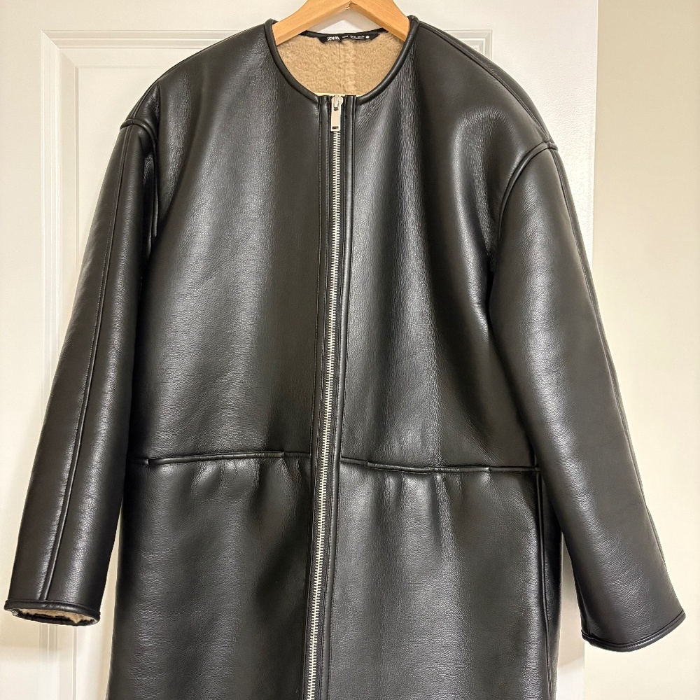 NWOT Zara faux leather sherpa coat